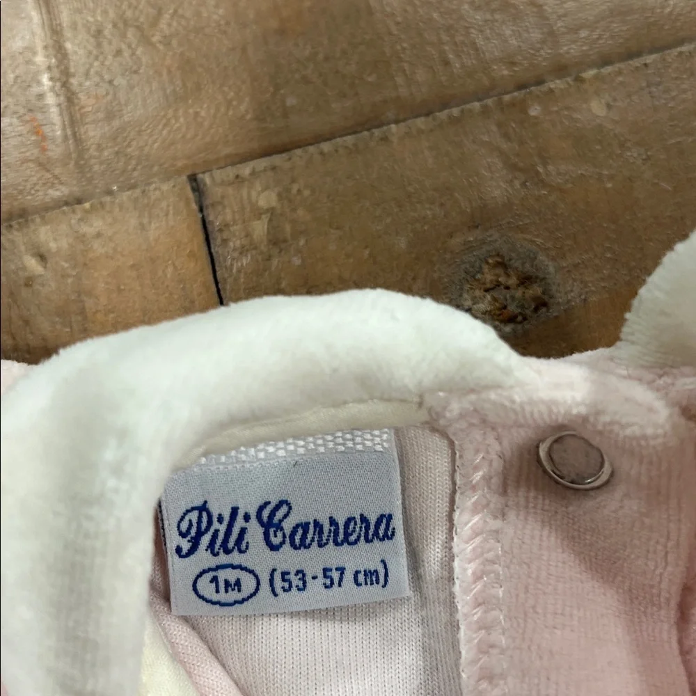 Pili carrera Spanish vintage pink velour teddy bear romper newborn 80’s 90’s